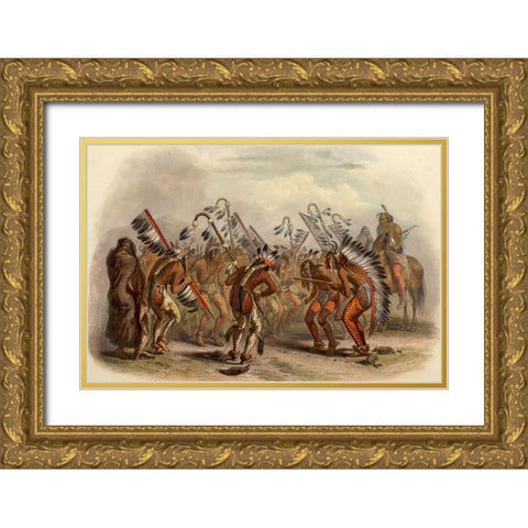Dance of the Mandan Indians Gold Ornate Wood Framed Art Print with Double Matting by Bodmer, Karl