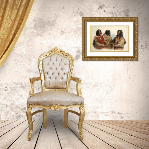 Chief of the Blood indians War chief of the Piekann indians and Koutani indian Gold Ornate Wood Framed Art Print with Double Matting by Bodmer, Karl