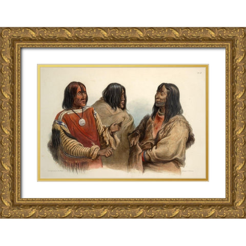 Chief of the Blood indians War chief of the Piekann indians and Koutani indian Gold Ornate Wood Framed Art Print with Double Matting by Bodmer, Karl