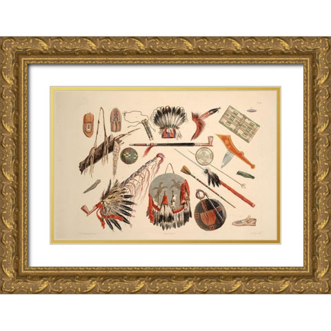 Indian utensils and arms Gold Ornate Wood Framed Art Print with Double Matting by Bodmer, Karl