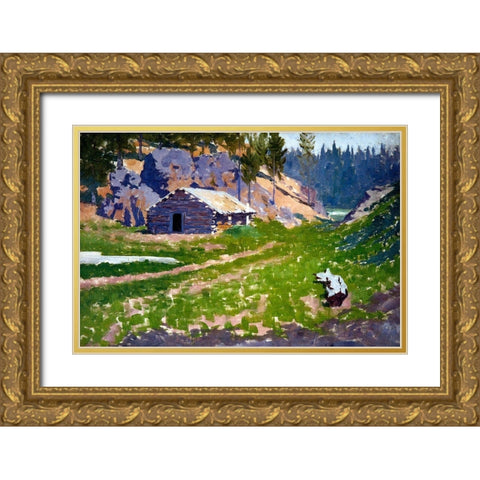 Squatters Cabin Gold Ornate Wood Framed Art Print with Double Matting by Remington, Frederic