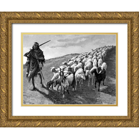 Navajo Sheepherder Gold Ornate Wood Framed Art Print with Double Matting by Remington, Frederic