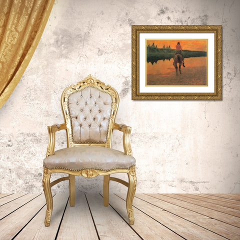 Indian-Horse-and Village Gold Ornate Wood Framed Art Print with Double Matting by Remington, Frederic