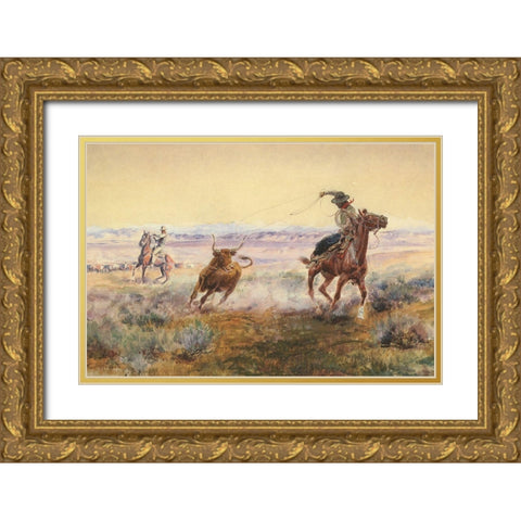 On the Prod Gold Ornate Wood Framed Art Print with Double Matting by Russell, Charles Marion