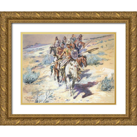 Return of the Warriors Gold Ornate Wood Framed Art Print with Double Matting by Russell, Charles Marion