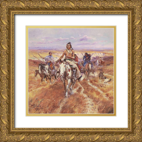 When the Plains were His Gold Ornate Wood Framed Art Print with Double Matting by Russell, Charles Marion