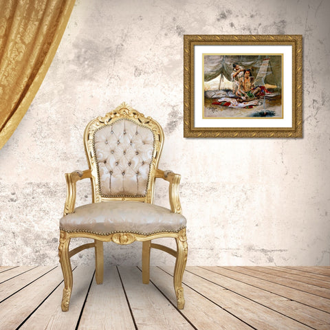 The Beauty Parlor 1907 Gold Ornate Wood Framed Art Print with Double Matting by Russell, Charles Marion