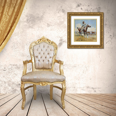 Beef for the Fighters Gold Ornate Wood Framed Art Print with Double Matting by Russell, Charles Marion