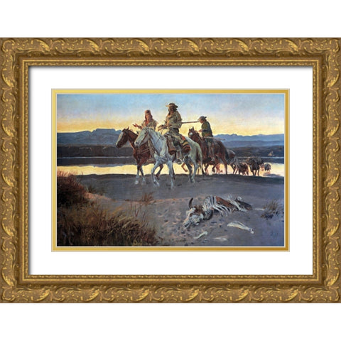 Carsons Men Gold Ornate Wood Framed Art Print with Double Matting by Russell, Charles Marion
