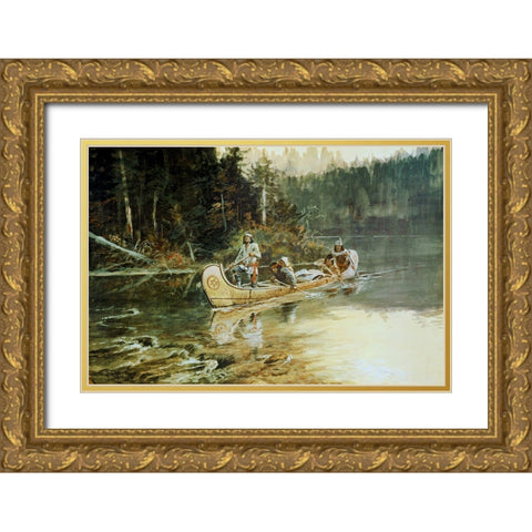 On The Flathead Gold Ornate Wood Framed Art Print with Double Matting by Russell, Charles Marion