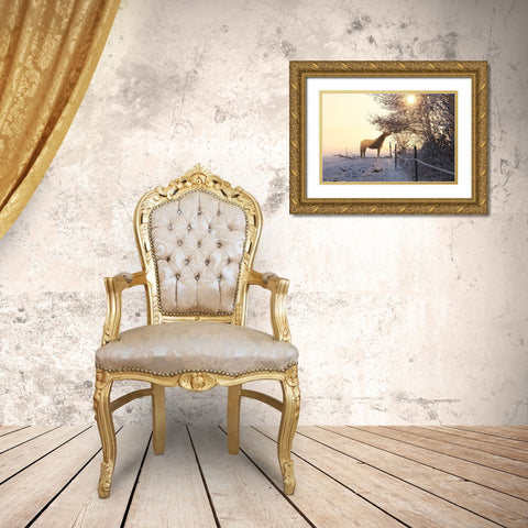 Winter Treat Gold Ornate Wood Framed Art Print with Double Matting by The Yellowstone Collection