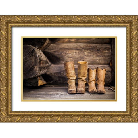 Cowboy boots Gold Ornate Wood Framed Art Print with Double Matting by The Yellowstone Collection