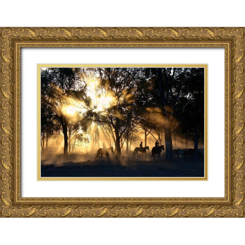 Forest Riders Gold Ornate Wood Framed Art Print with Double Matting by The Yellowstone Collection