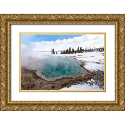 Black Pool Steaming, Yellowstone National Park Gold Ornate Wood Framed Art Print with Double Matting by Frank, Jacob W.