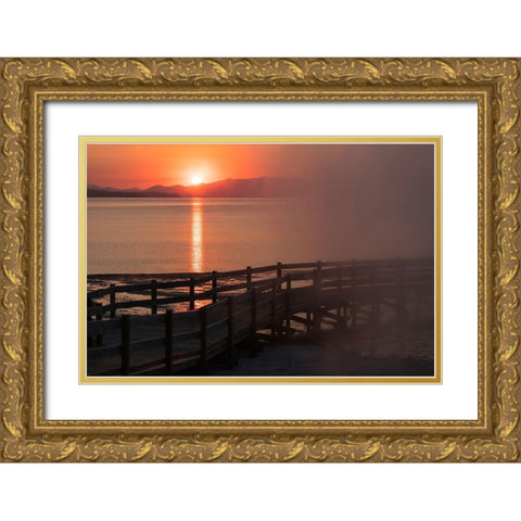 Sunrise at West Thum Geyser Basin, Yellowstone National Park Gold Ornate Wood Framed Art Print with Double Matting by Frank, Jacob W.