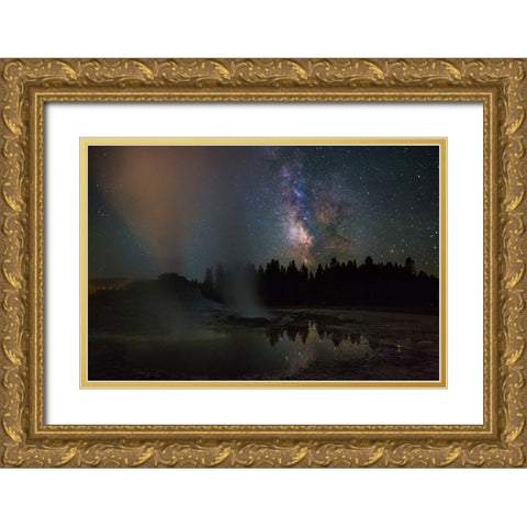 Castle Geyser and Milky Way, Yellowstone National Park Gold Ornate Wood Framed Art Print with Double Matting by The Yellowstone Collection