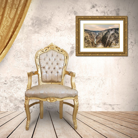 Cloudy sunset from Artist Point, Yellowstone National Park Gold Ornate Wood Framed Art Print with Double Matting by The Yellowstone Collection