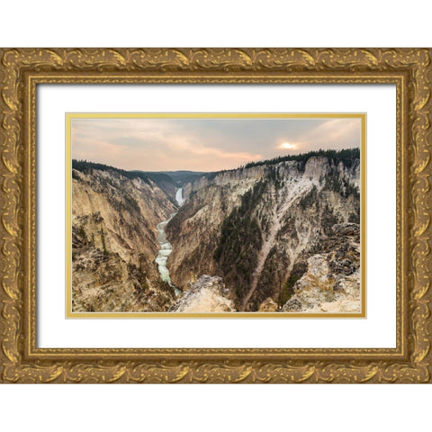 Cloudy sunset from Artist Point, Yellowstone National Park Gold Ornate Wood Framed Art Print with Double Matting by The Yellowstone Collection
