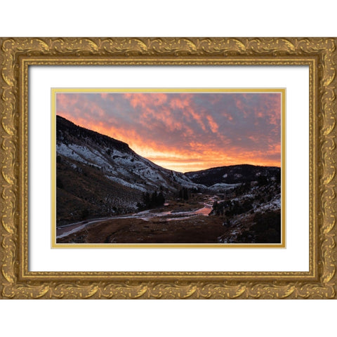 Sunrise at Gardner River, Yellowstone National Park Gold Ornate Wood Framed Art Print with Double Matting by Frank, Jacob W.
