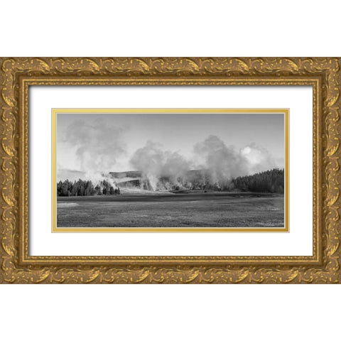 Early Morning Steam, Upper Geyser Basin, Yellowstone National Park Gold Ornate Wood Framed Art Print with Double Matting by The Yellowstone Collection