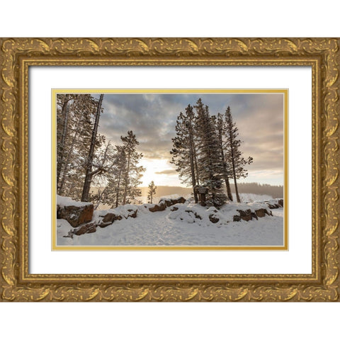 Fall Sunrise at Lookout Point Overlook, Yellowstone National Park Gold Ornate Wood Framed Art Print with Double Matting by Frank, Jacob W.
