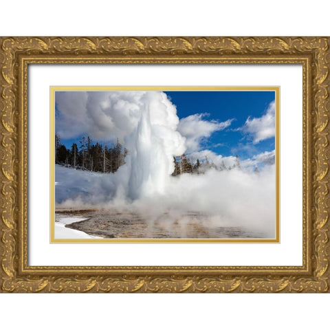 Grand Geyser Eruption, Yellowstone National Park Gold Ornate Wood Framed Art Print with Double Matting by Frank, Jacob W.