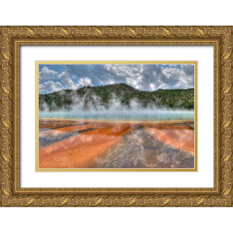 Grand Prismatic Spring and Thermophiles, Yellowstone National Park Gold Ornate Wood Framed Art Print with Double Matting by Akin, Curtis