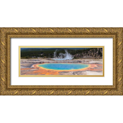 Grand Prismatic Spring Panorama, Yellowstone National Park Gold Ornate Wood Framed Art Print with Double Matting by The Yellowstone Collection