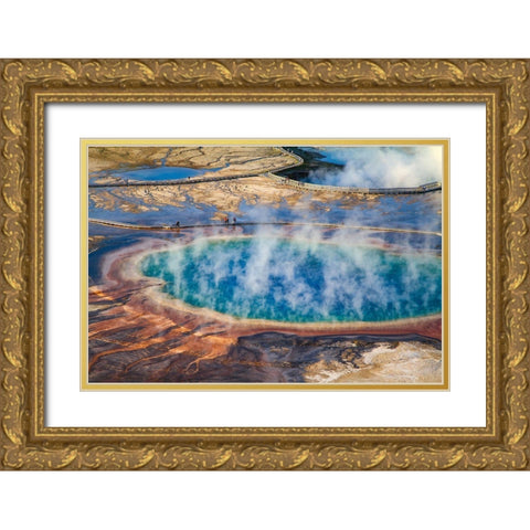 Grand Prismatic Spring, Yellowstone National Park Gold Ornate Wood Framed Art Print with Double Matting by The Yellowstone Collection