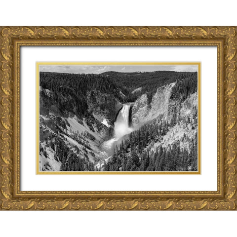 Lower Falls from Lookout Point, Yellowstone National Park Gold Ornate Wood Framed Art Print with Double Matting by The Yellowstone Collection