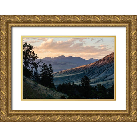 Monitor Peak Sunset from Mammoth Hot Springs, Yellowstone National Park Gold Ornate Wood Framed Art Print with Double Matting by The Yellowstone Collection