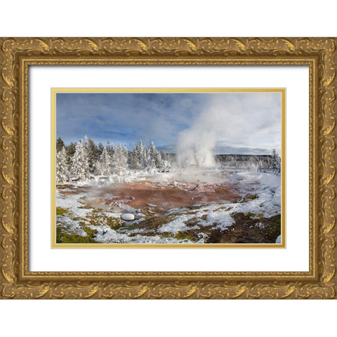 Winter at Fountain Paint Pot, Yellowstone National Park Gold Ornate Wood Framed Art Print with Double Matting by The Yellowstone Collection