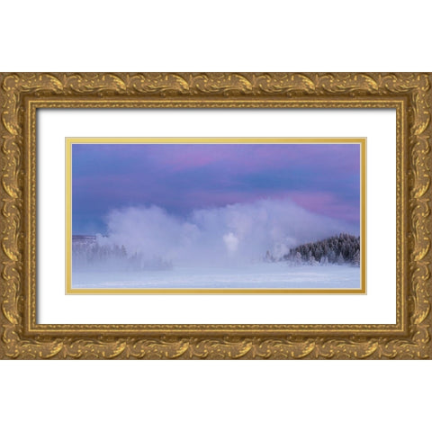 Winter Dawn, Upper Geyser Basin, Yellowstone National Park Gold Ornate Wood Framed Art Print with Double Matting by The Yellowstone Collection