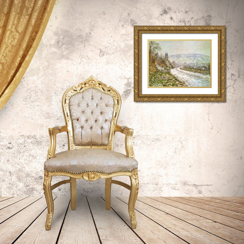 Approach to Vetheuil in Winter 1878 Gold Ornate Wood Framed Art Print with Double Matting by Monet, Claude