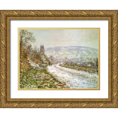Approach to Vetheuil in Winter 1878 Gold Ornate Wood Framed Art Print with Double Matting by Monet, Claude
