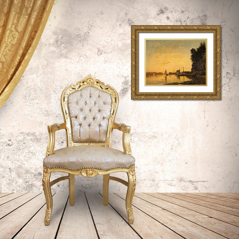 Argenteuil-late afternoon 1872 Gold Ornate Wood Framed Art Print with Double Matting by Monet, Claude