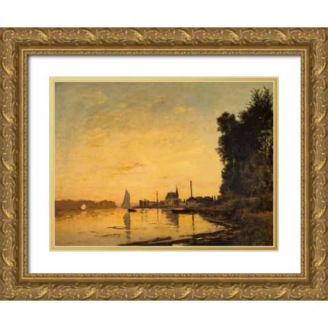 Argenteuil-late afternoon 1872 Gold Ornate Wood Framed Art Print with Double Matting by Monet, Claude
