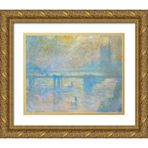 Charing Cross Bridge II 1902 Gold Ornate Wood Framed Art Print with Double Matting by Monet, Claude