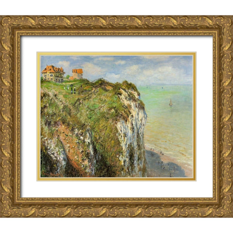 Cliffs at Dieppe 1882 Gold Ornate Wood Framed Art Print with Double Matting by Monet, Claude