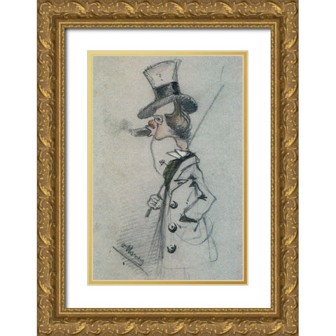 Dandy with a cigar 1857 Gold Ornate Wood Framed Art Print with Double Matting by Monet, Claude