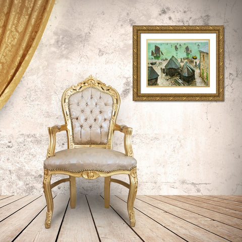 Departure of boats-Etretat 1883 Gold Ornate Wood Framed Art Print with Double Matting by Monet, Claude