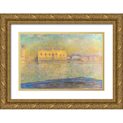 Doges Palace I 1908 Gold Ornate Wood Framed Art Print with Double Matting by Monet, Claude