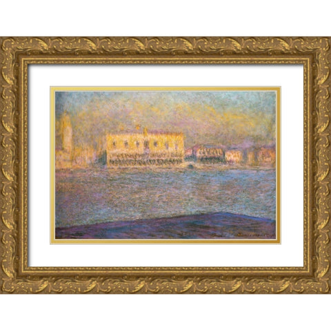 Doges Palace II 1909 Gold Ornate Wood Framed Art Print with Double Matting by Monet, Claude