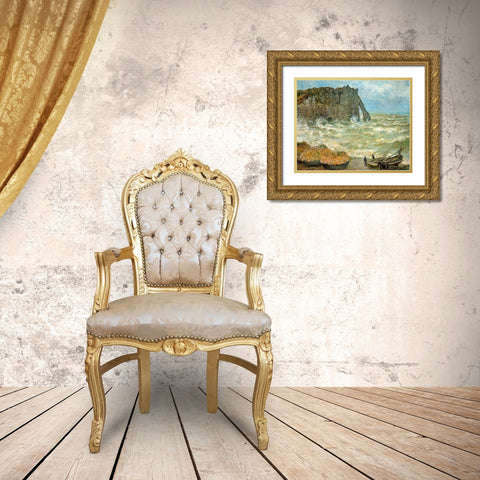 Etretat-rough sea 1883 Gold Ornate Wood Framed Art Print with Double Matting by Monet, Claude