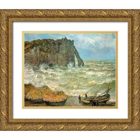 Etretat-rough sea 1883 Gold Ornate Wood Framed Art Print with Double Matting by Monet, Claude