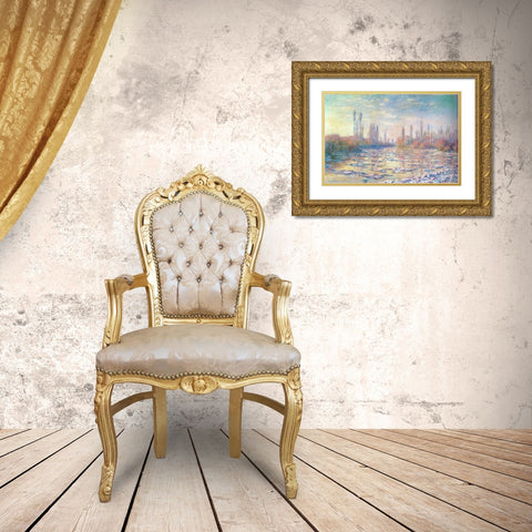 Floating ice on Seine 1880 Gold Ornate Wood Framed Art Print with Double Matting by Monet, Claude