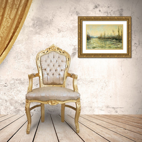 Floating ice on the Seine 1880 Gold Ornate Wood Framed Art Print with Double Matting by Monet, Claude