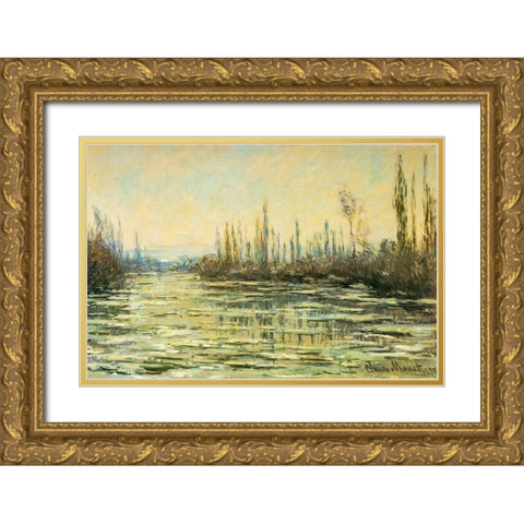 Floating ice on the Seine 1880 Gold Ornate Wood Framed Art Print with Double Matting by Monet, Claude