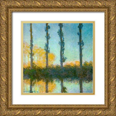 Four Poplars 1891 Gold Ornate Wood Framed Art Print with Double Matting by Monet, Claude