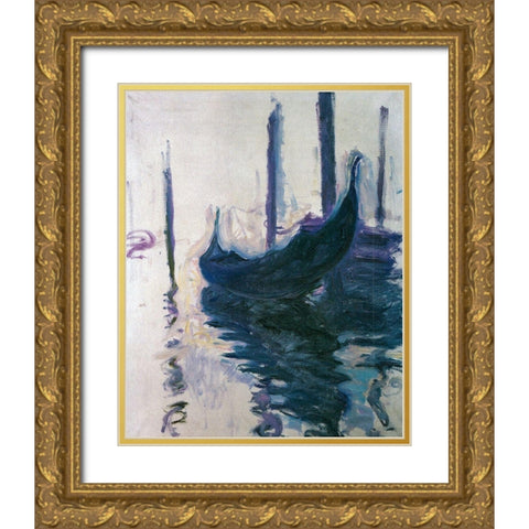 Gondolas in Venice 1908 Gold Ornate Wood Framed Art Print with Double Matting by Monet, Claude